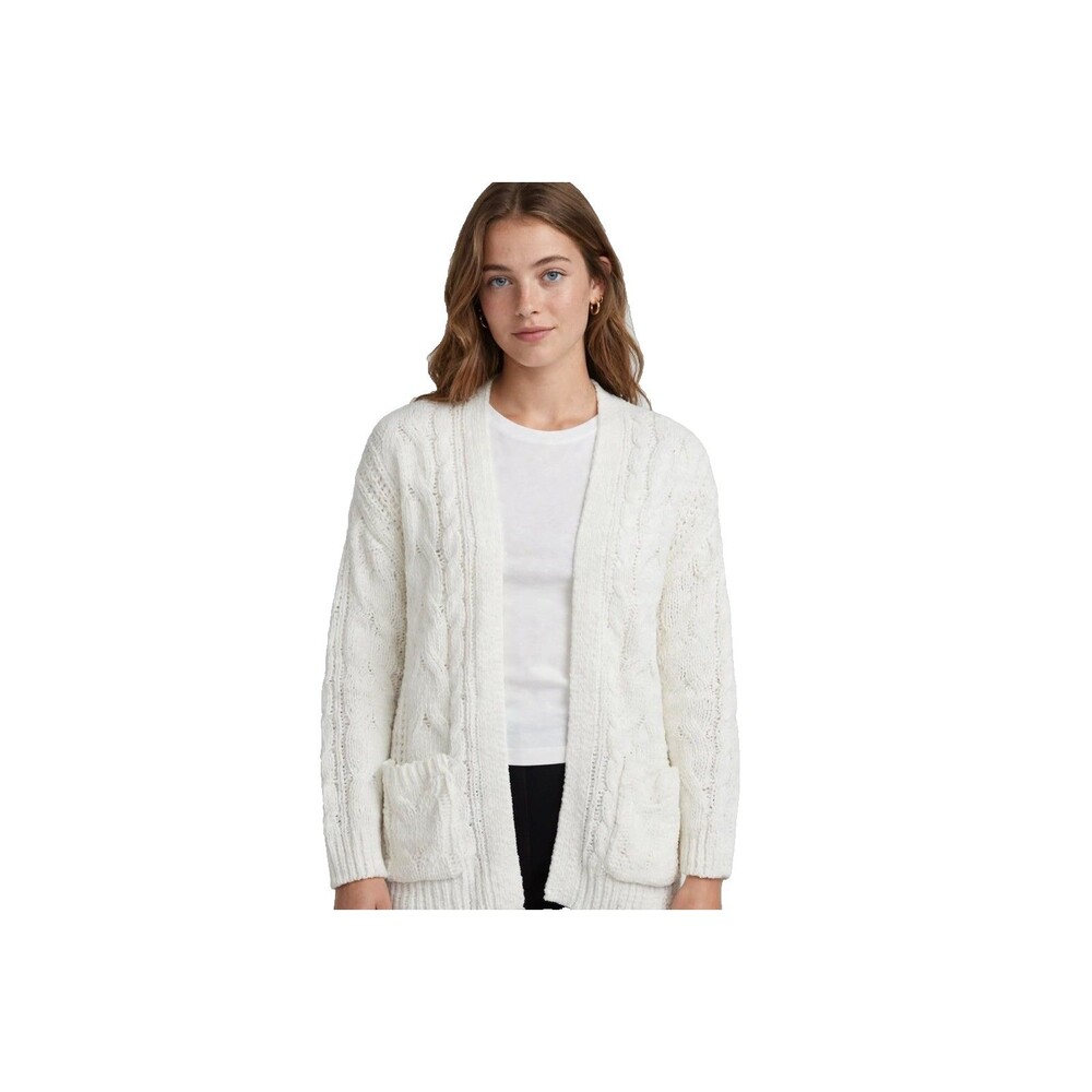 Hooked Up NWT Small White Cable Knit Open Front Cardigan Soft Cozy Layering